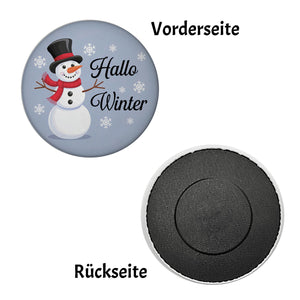 Fröhlicher Schneemann - Hallo Winter Magnet rund