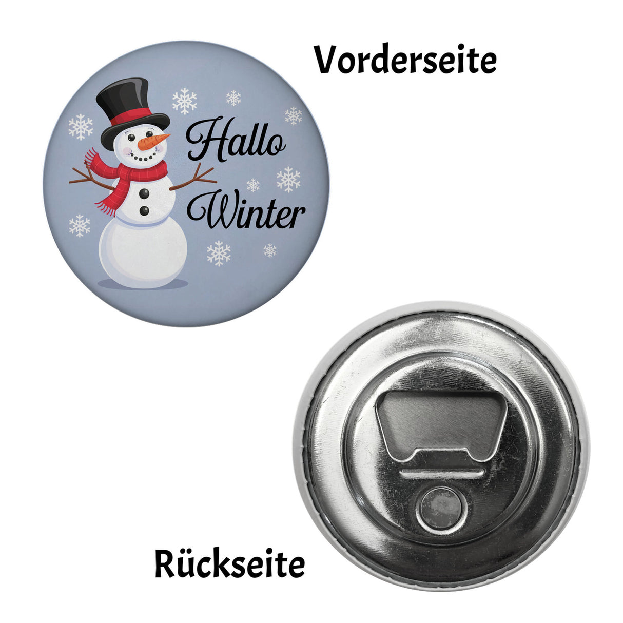 Fröhlicher Schneemann - Hallo Winter Magnet rund