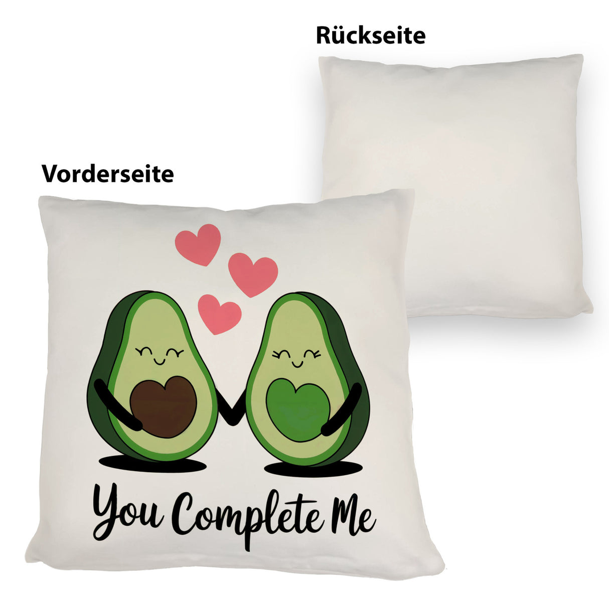 Avocado-Paar Kissen mit Spruch You Complete Me