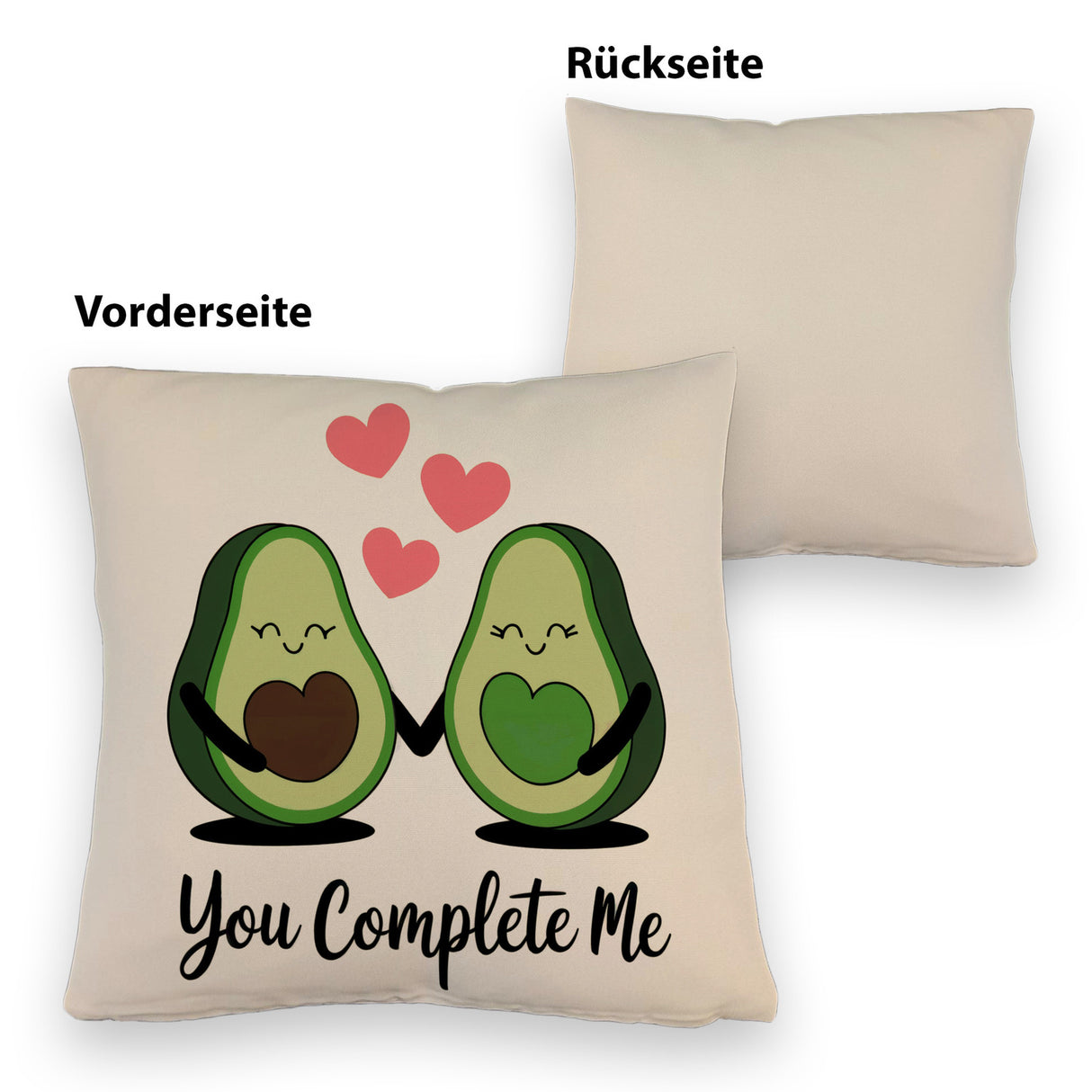 Avocado-Paar Kissen mit Spruch You Complete Me