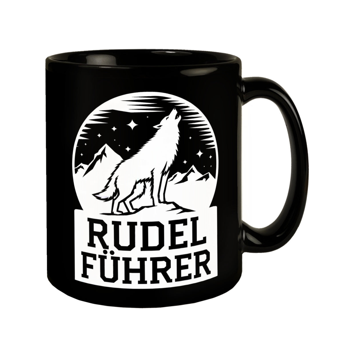 Wolf heult Mond an Rudelführer Tasse