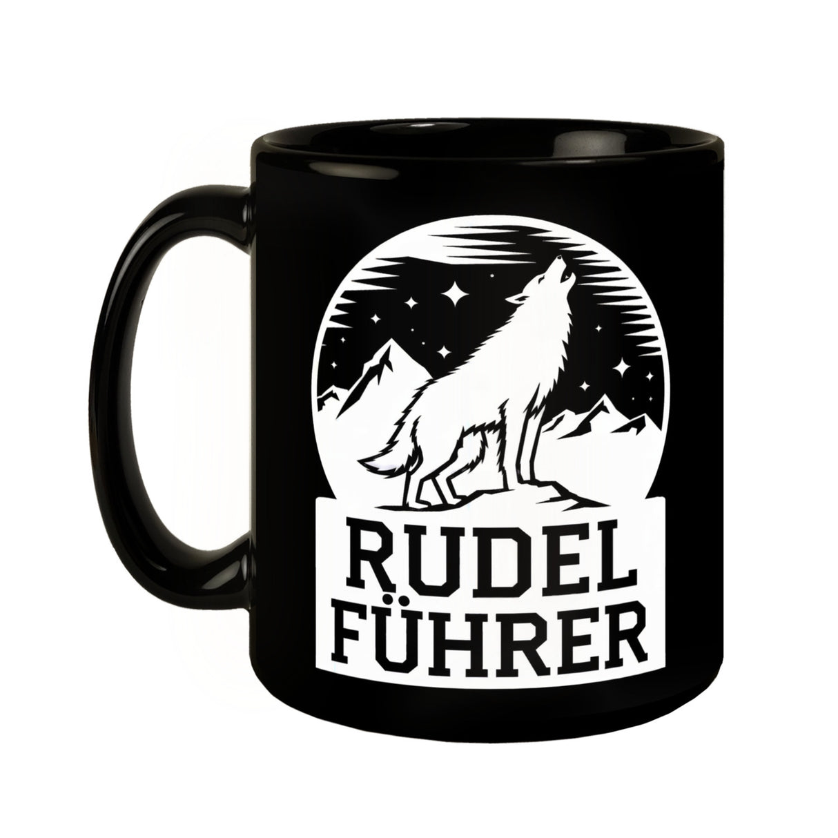 Wolf heult Mond an Rudelführer Tasse