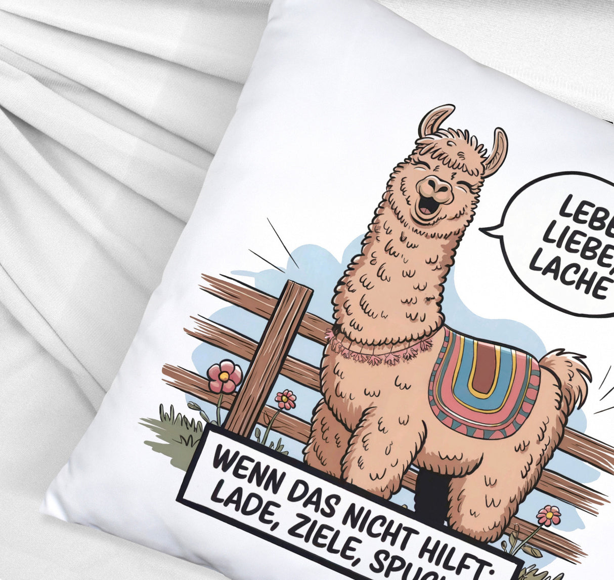 Lachendes Lama - Lebe liebe lache Kissen