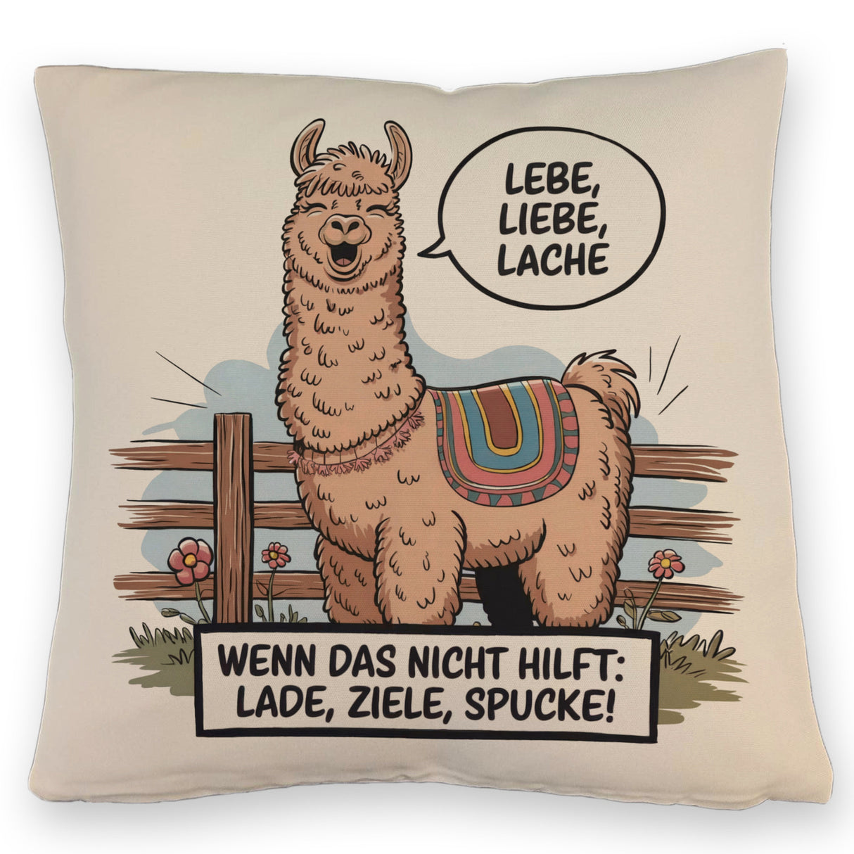 Lachendes Lama - Lebe liebe lache Kissen