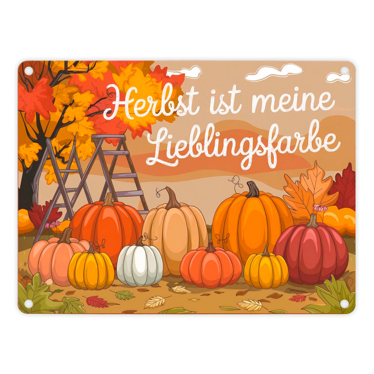 Herbstliche Landschaft mit Kürbissen Metallschild in 15x20 cm - Herbst ist Lieblingsfarbe