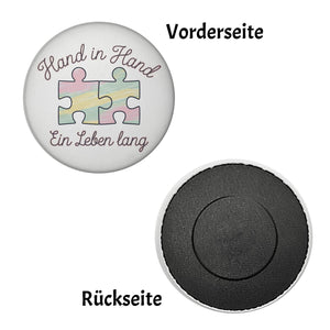 Zwei Puzzleteile - Hand in Hand Magnet rund