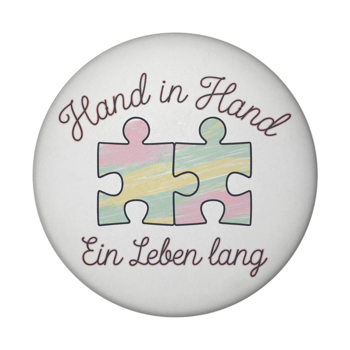 Zwei Puzzleteile - Hand in Hand Magnet rund