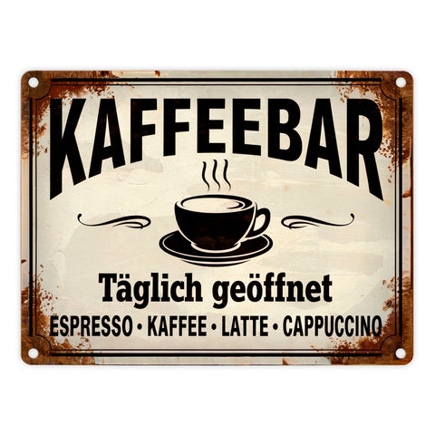 Kaffeebar Metallschild in 15x20 cm im Vintage-Stil