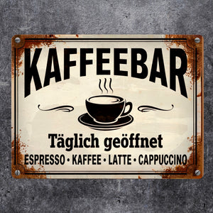 Kaffeebar Metallschild in 15x20 cm im Vintage-Stil