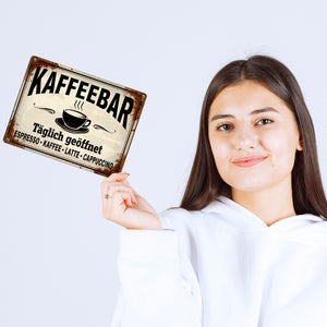 Kaffeebar Metallschild in 15x20 cm im Vintage-Stil