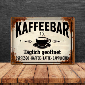 Kaffeebar Metallschild in 15x20 cm im Vintage-Stil