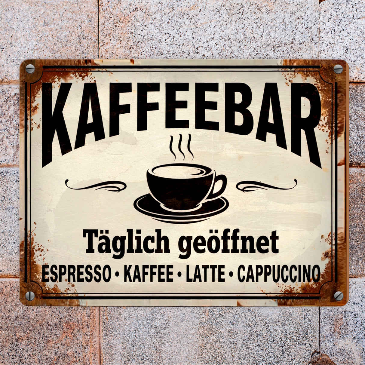 Kaffeebar Metallschild in 15x20 cm im Vintage-Stil