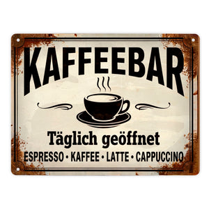 Kaffeebar Metallschild in 15x20 cm im Vintage-Stil