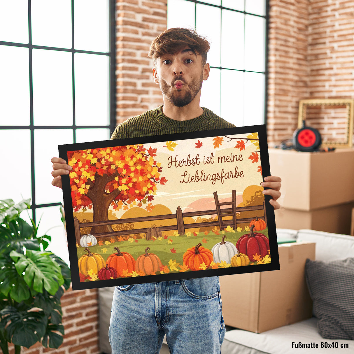 Herbstliche Landschaft mit Kürbissen Fußmatte in 35x50 cm - Herbst ist Lieblingsfarbe