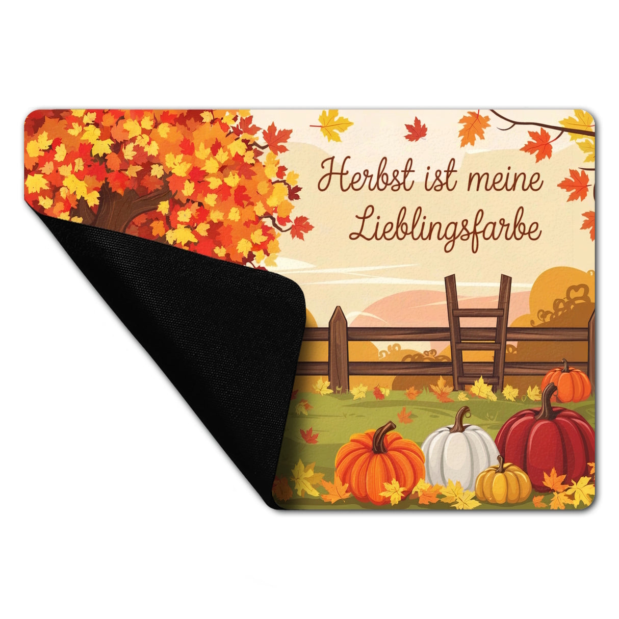 Herbstliche Landschaft mit Kürbissen Fußmatte in 35x50 cm ohne Rand - Herbst ist Lieblingsfarbe