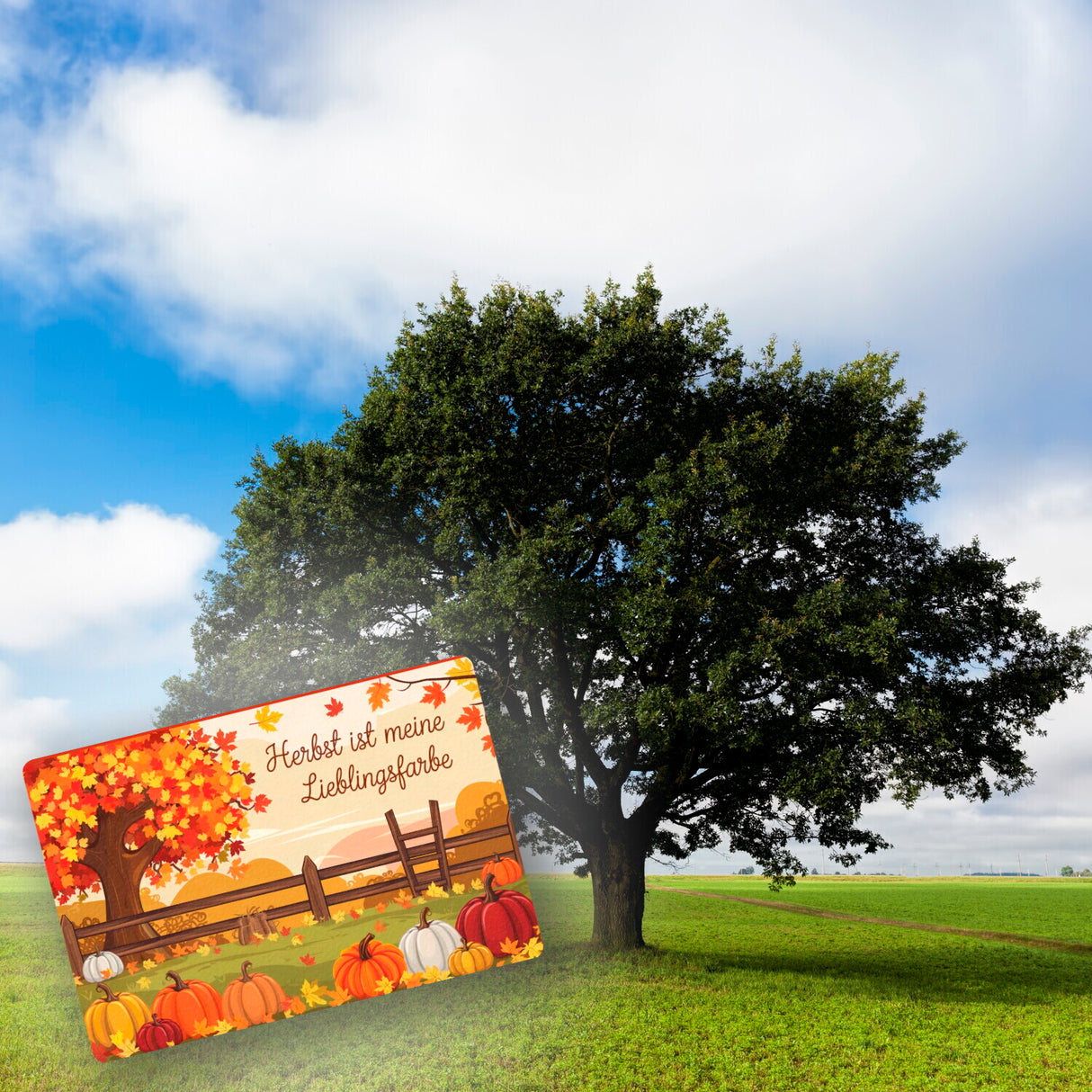 Herbstliche Landschaft mit Kürbissen Fußmatte in 35x50 cm ohne Rand - Herbst ist Lieblingsfarbe