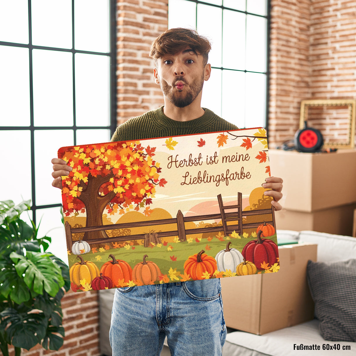 Herbstliche Landschaft mit Kürbissen Fußmatte in 35x50 cm ohne Rand - Herbst ist Lieblingsfarbe