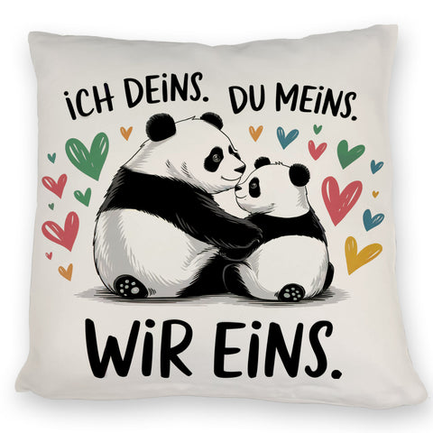 Zwei Pandas mit Herzen Kissen - Ich deins Du meins