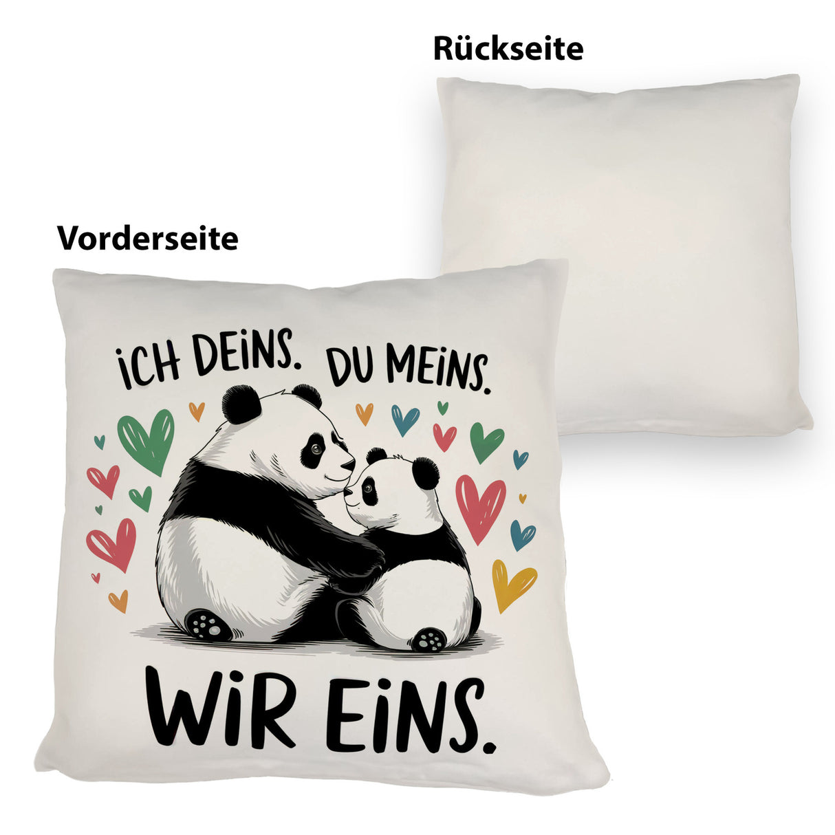 Zwei Pandas mit Herzen Kissen - Ich deins Du meins