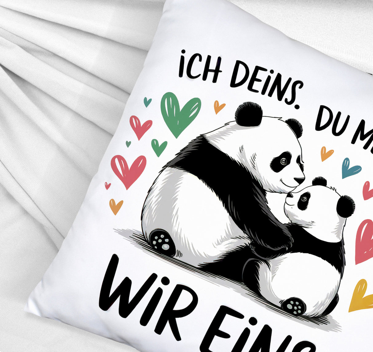 Zwei Pandas mit Herzen Kissen - Ich deins Du meins