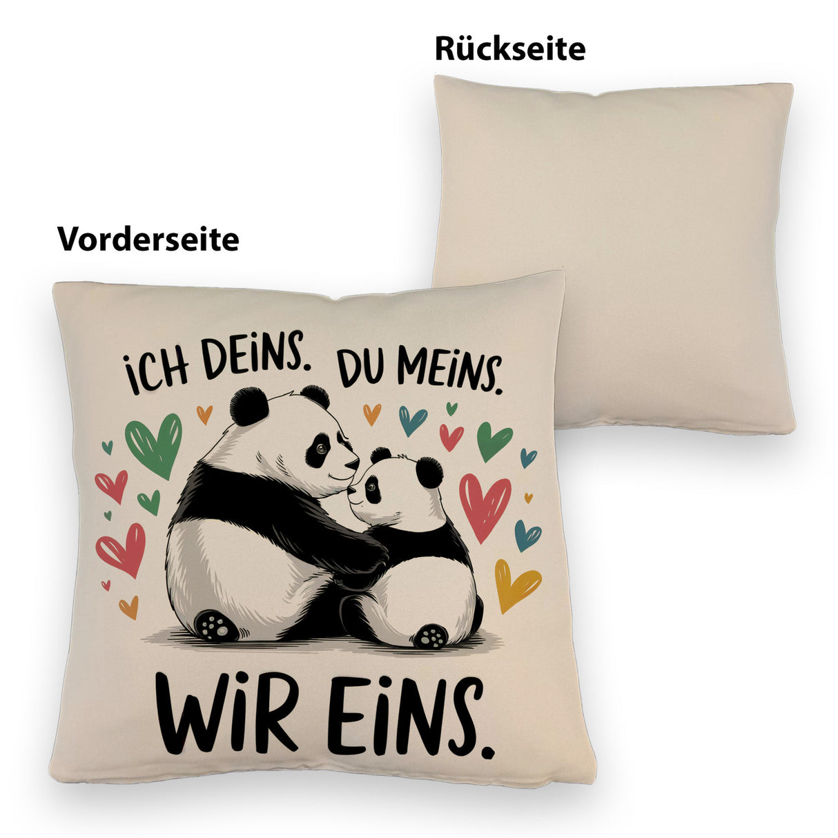 Zwei Pandas mit Herzen Kissen - Ich deins Du meins