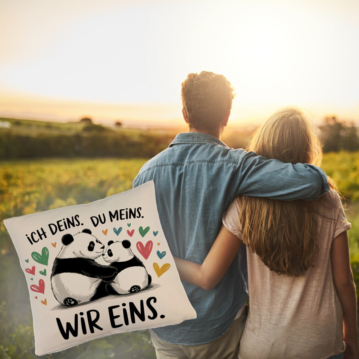 Zwei Pandas mit Herzen Kissen - Ich deins Du meins