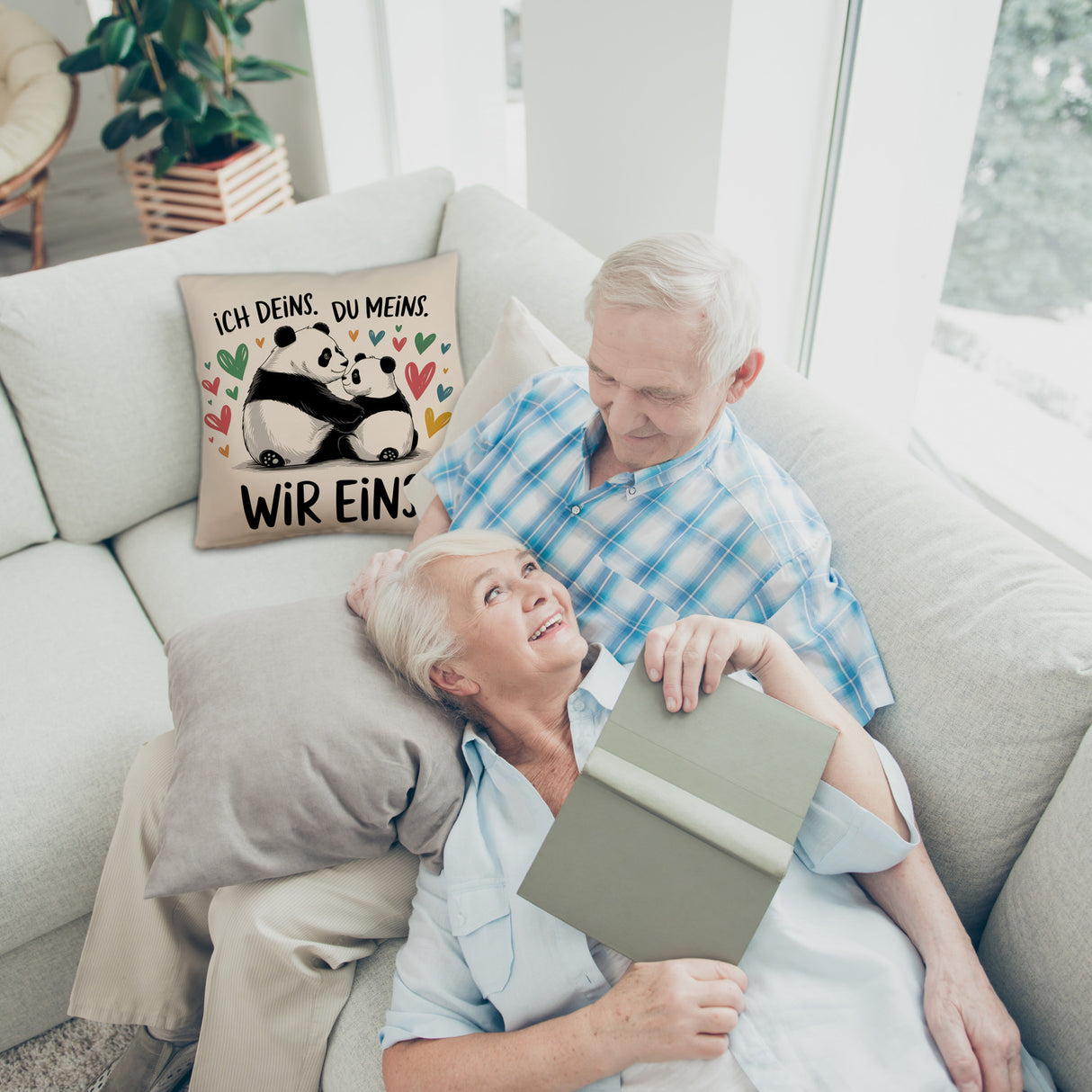 Zwei Pandas mit Herzen Kissen - Ich deins Du meins