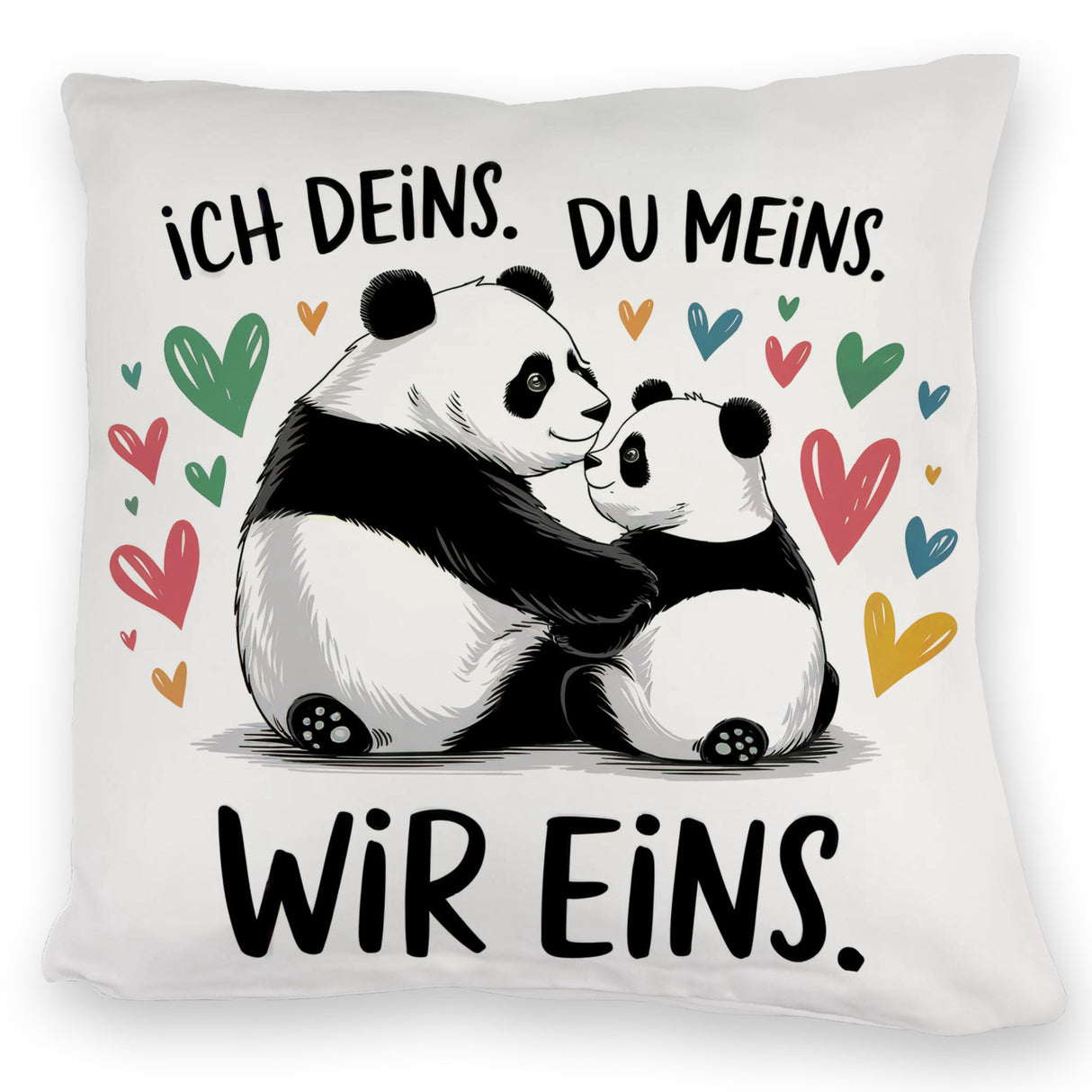 Zwei Pandas mit Herzen Kissen - Ich deins Du meins