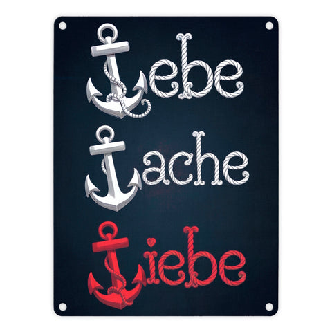 Weiße und rote Anker - Lebe Lache Liebe Metallschild in 15x20 cm