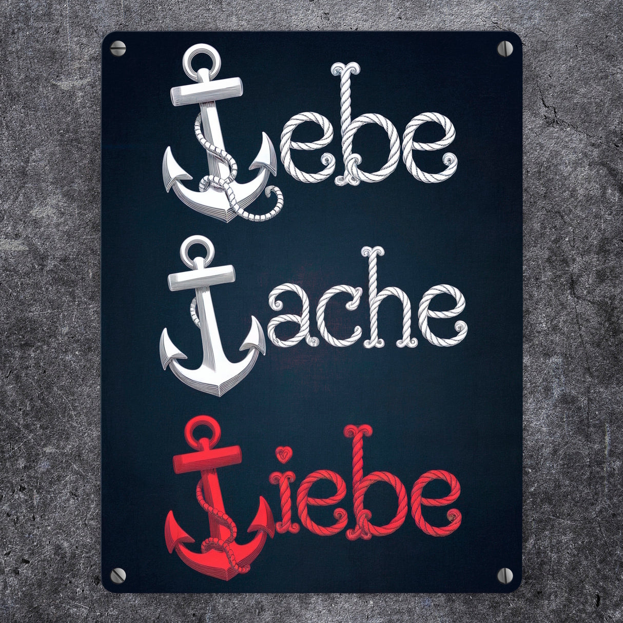 Weiße und rote Anker - Lebe Lache Liebe Metallschild in 15x20 cm