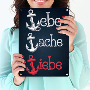 Weiße und rote Anker - Lebe Lache Liebe Metallschild in 15x20 cm