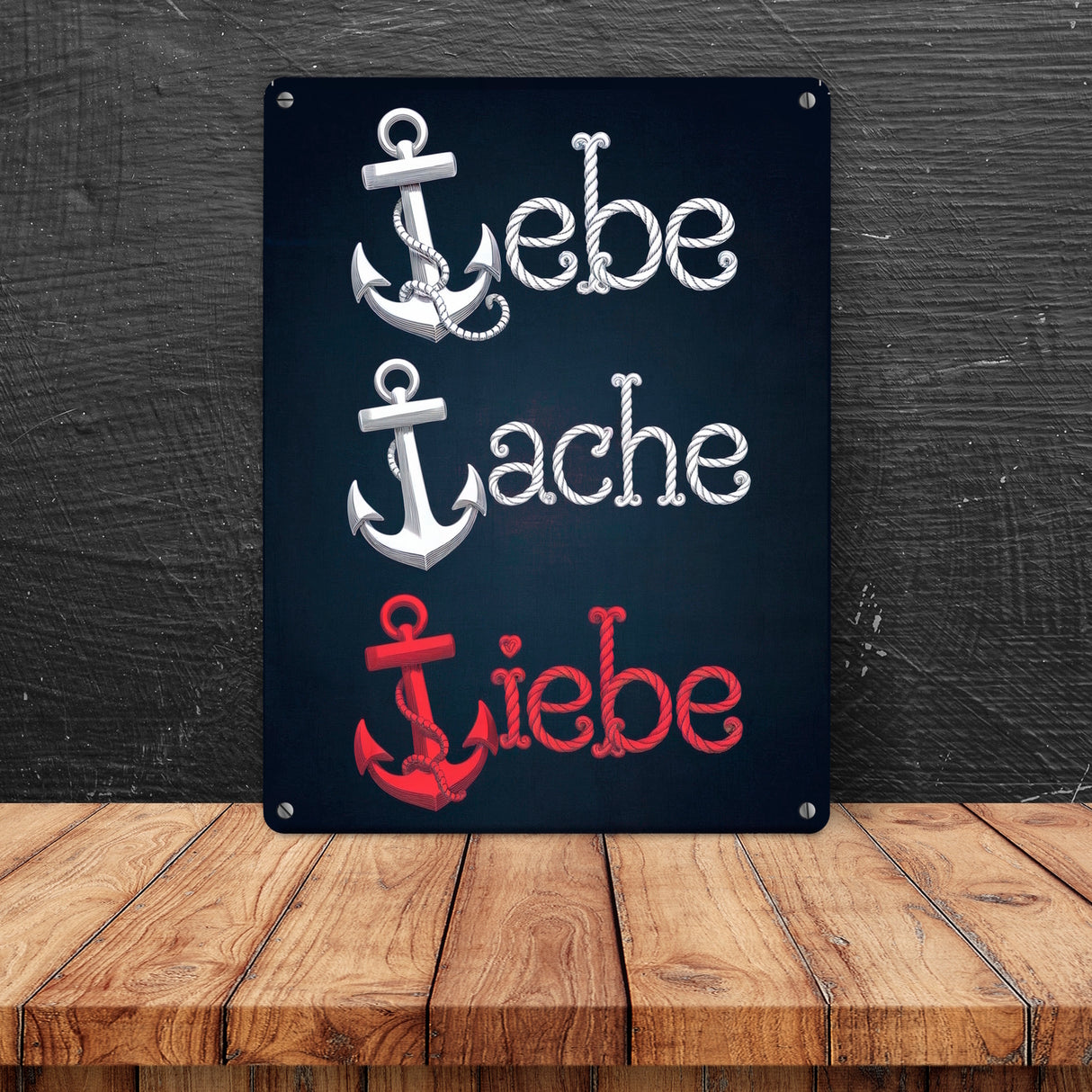 Weiße und rote Anker - Lebe Lache Liebe Metallschild in 15x20 cm