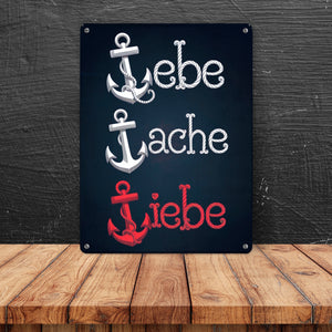 Weiße und rote Anker - Lebe Lache Liebe Metallschild in 15x20 cm