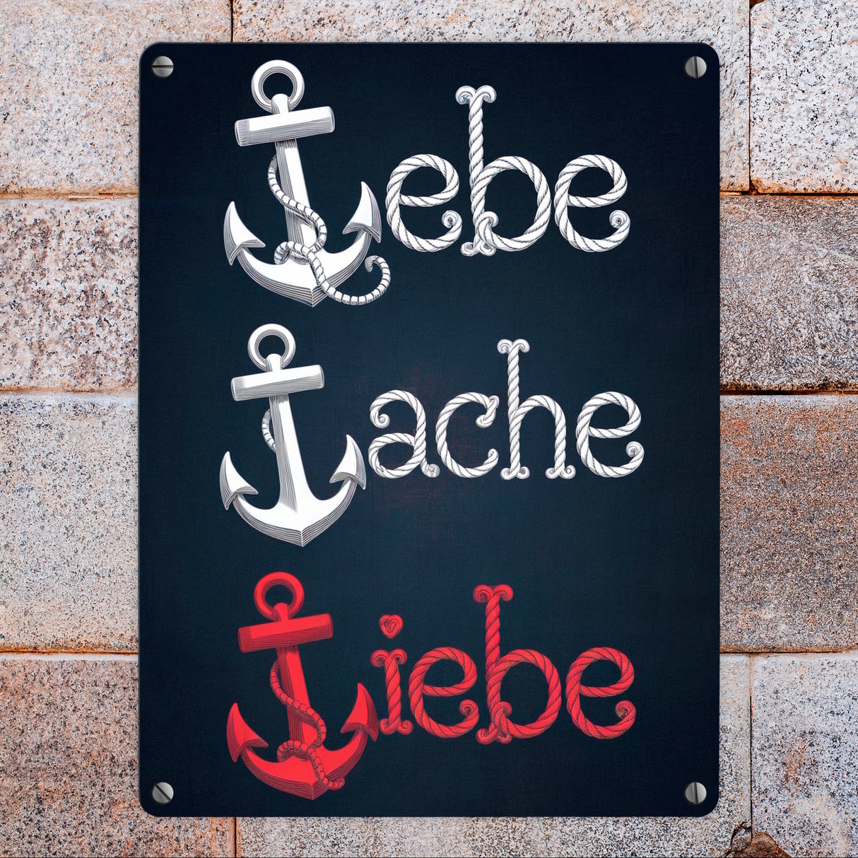 Weiße und rote Anker - Lebe Lache Liebe Metallschild in 15x20 cm