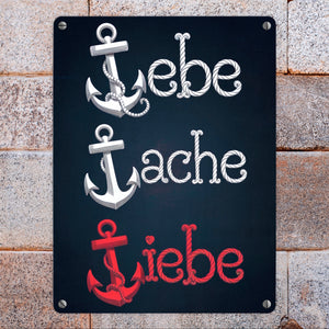 Weiße und rote Anker - Lebe Lache Liebe Metallschild in 15x20 cm