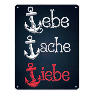 Weiße und rote Anker - Lebe Lache Liebe Metallschild in 15x20 cm