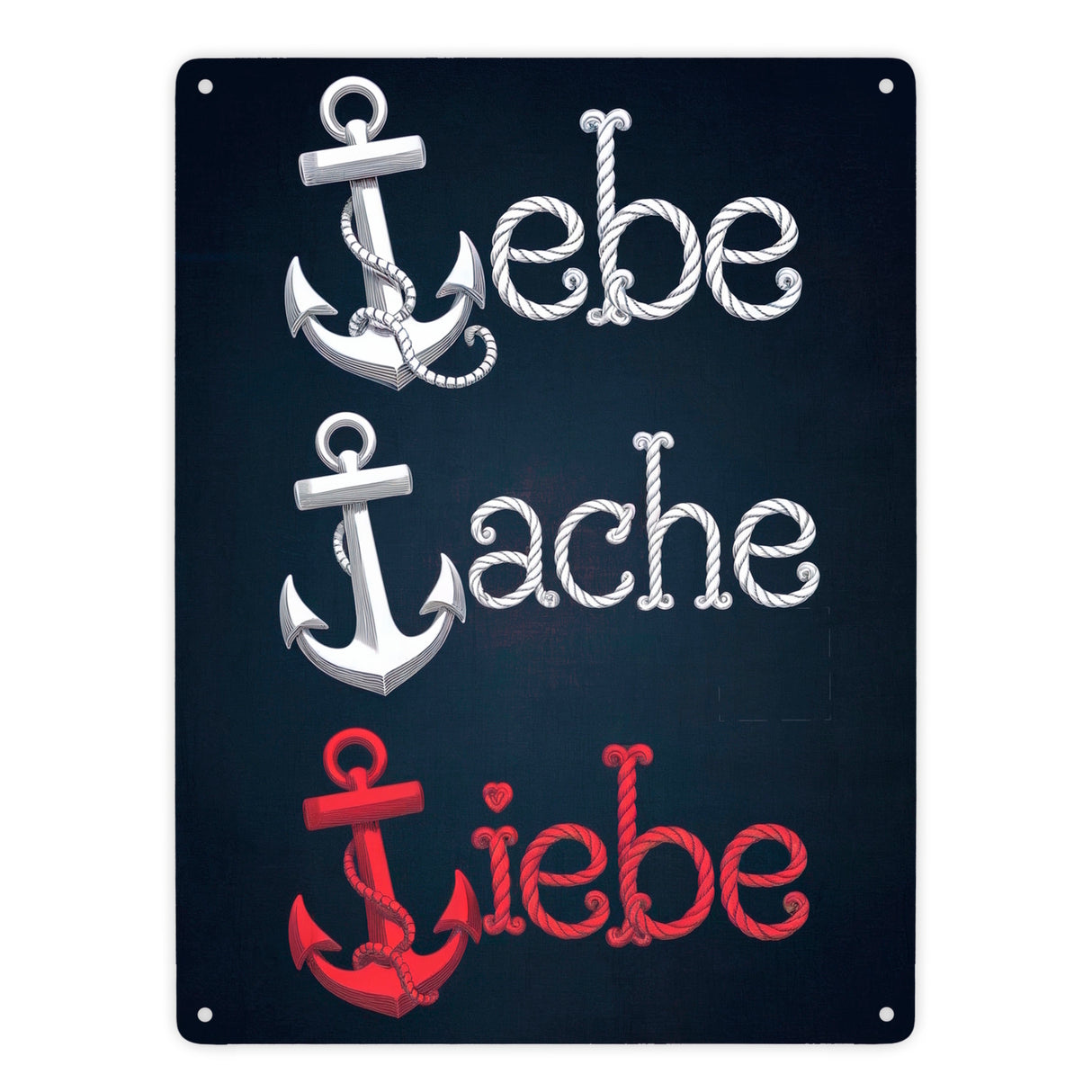 Weiße und rote Anker - Lebe Lache Liebe Metallschild in 15x20 cm