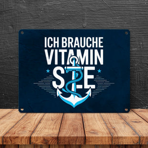 Ich brauche Vitamin See Metallschild in 15x20 cm mit Anker