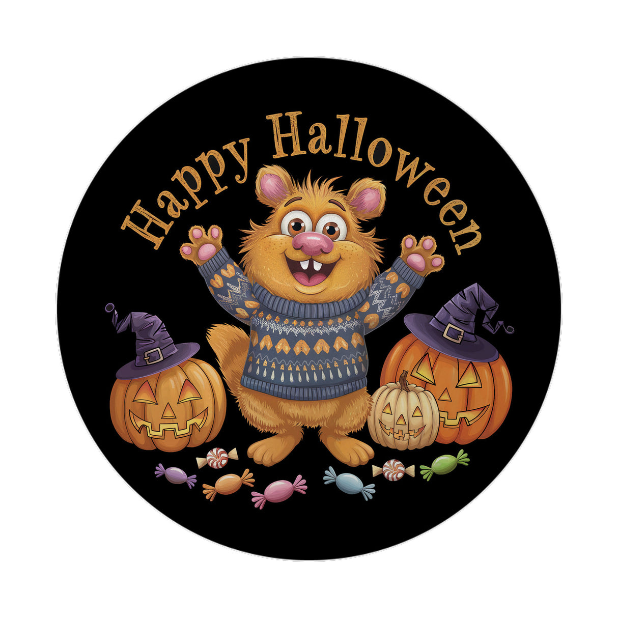 Happy Halloween Bär mit Pullover Magnet rund