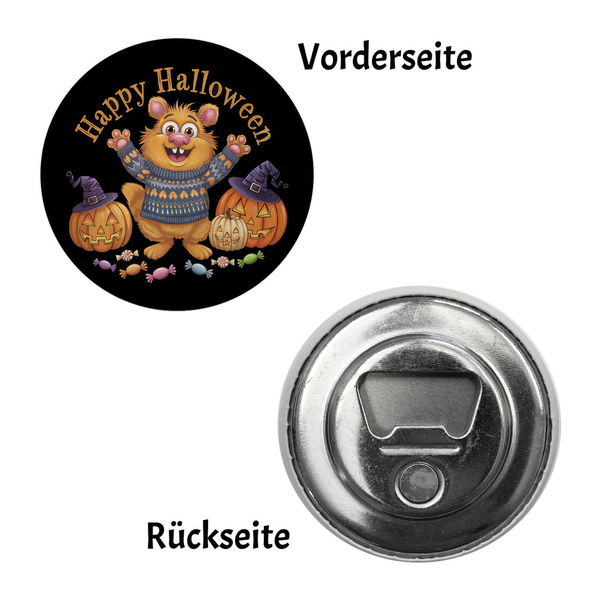 Happy Halloween Bär mit Pullover Magnet rund