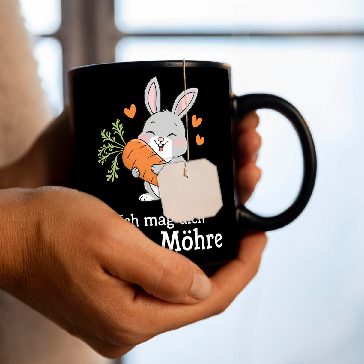 Graues Kaninchen mit Karotte Tasse - Ich mag dich volle Möhre