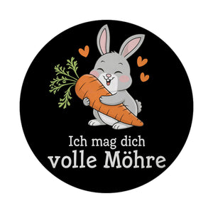 Graues Kaninchen mit Karotte Magnet rund - Ich mag dich volle Möhre