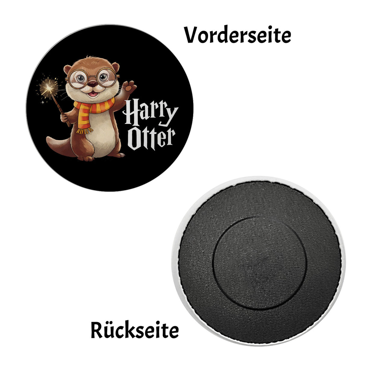 Niedlicher Otter mit Zauberstab Magnet rund - Harry Otter