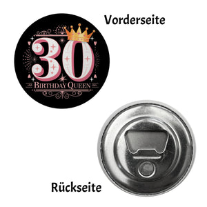 30 mit Krone Magnet rund mit Spruch Birthday Queen