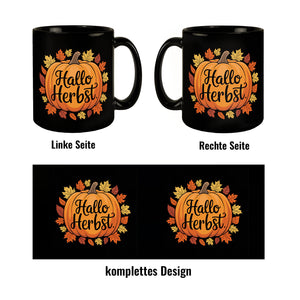 Hallo Herbst Tasse mit Kürbis und Herbstlaub