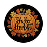 Hallo Herbst Magnet rund mit Kürbis und Herbstlaub