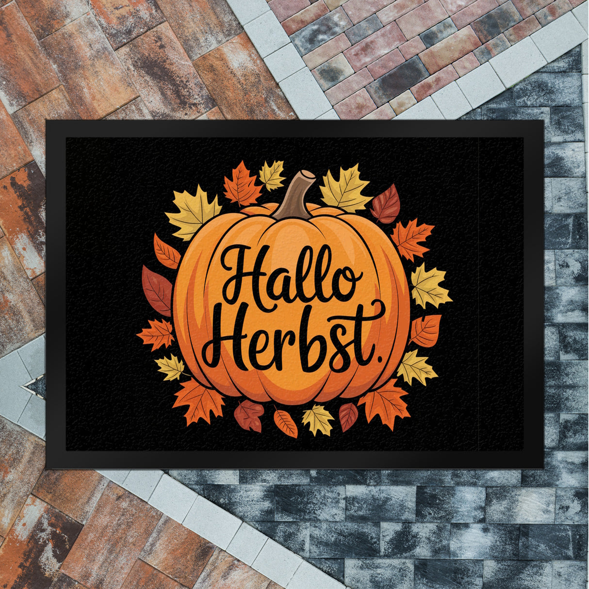 Hallo Herbst Fußmatte in 35x50 cm mit Kürbis und Herbstlaub