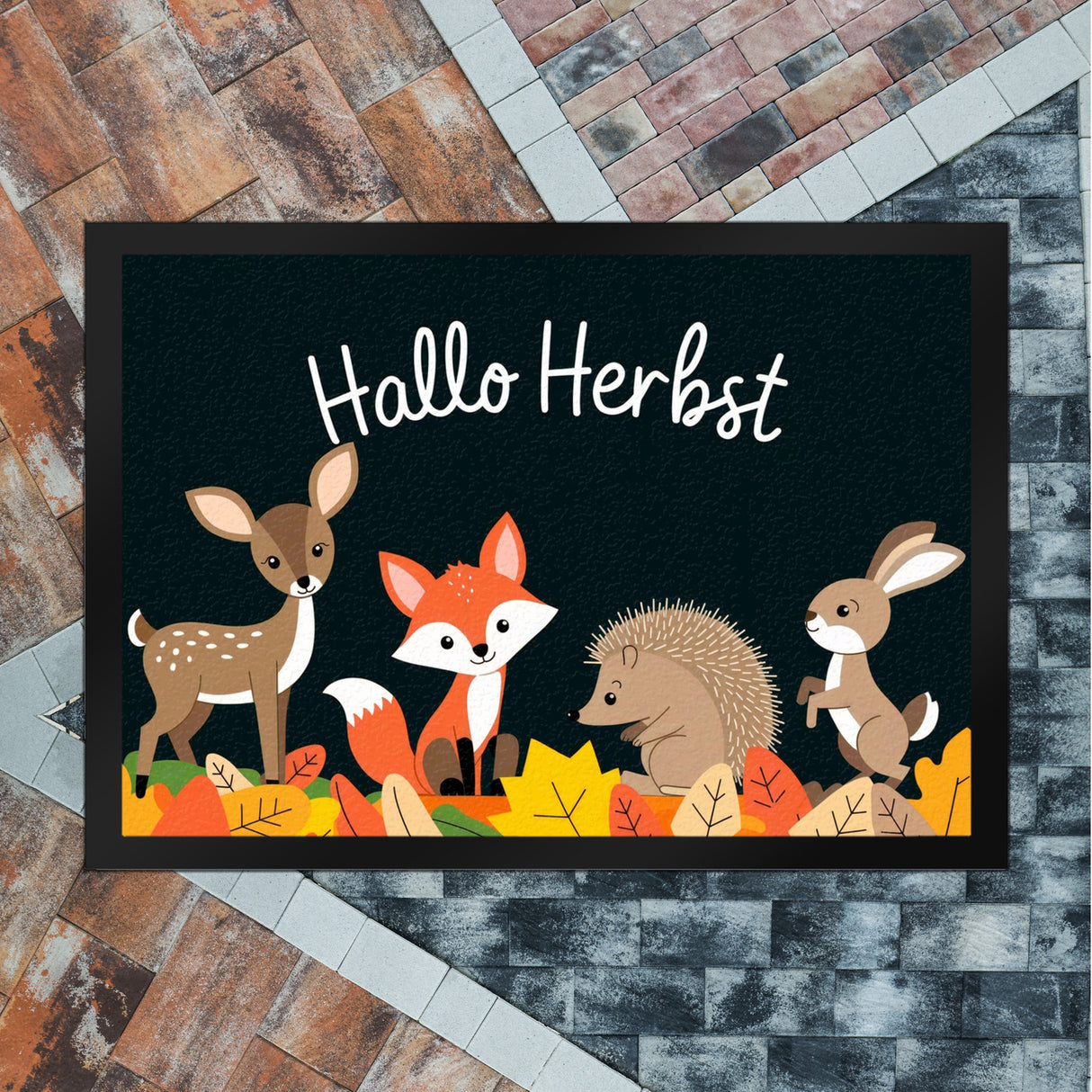 Tiere des Waldes - Hallo Herbst - Fußmatte in 35x50 cm