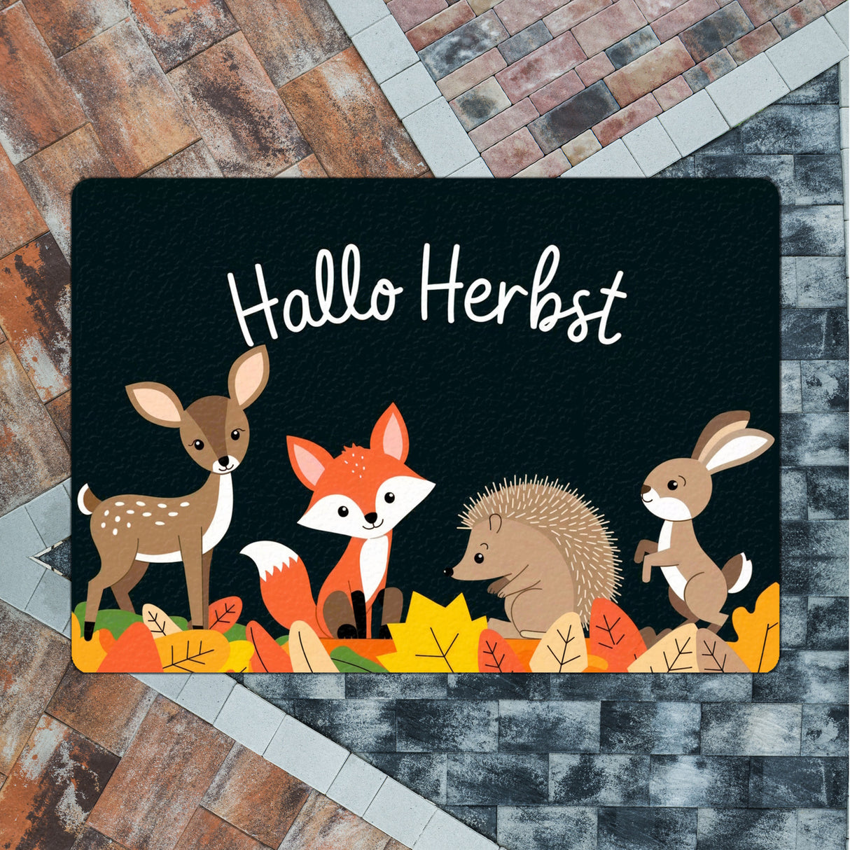 Tiere des Waldes - Hallo Herbst - Fußmatte in 35x50 cm ohne Rand