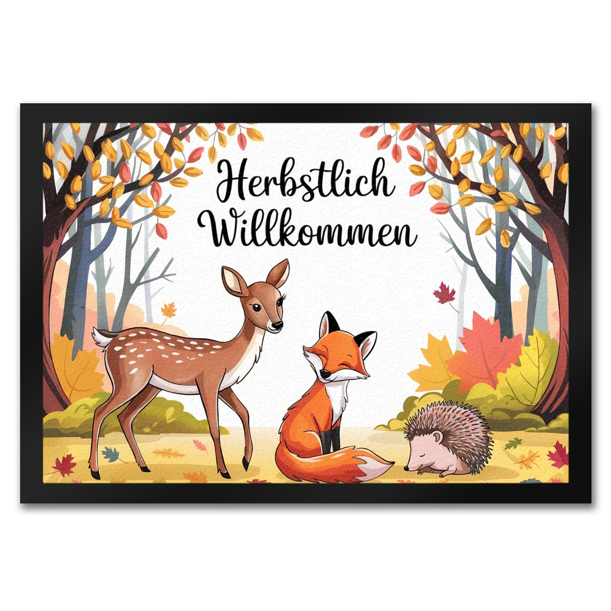 Herbstlich Willkommen Fußmatte in 35x50 cm mit Tieren des Waldes